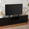 CALICOSY Meuble TV 3 portes rabattables et 1 niche ouverte L160 cm - 160 cm X 29,5 cm X 42 cm - VANGUARD - Bois noir