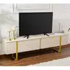 MENZZO Meuble tv moderne 2 portes basculantes Domenica L180cm Effet travertin et Or