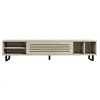 CALICOSY Meuble TV 1 porte abattante et 4 niches décor travertin L160 cm - 160 cm X 40 cm X 35 cm - SAFIR