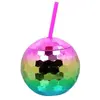 Boland GOBELET BOULE DISCO AVEC PAILLE 650ML MULTICOLORE Multicolore