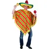 Poncho - GENERIQUE - Mexicain - Adulte - Rayures obliques - Motifs piments et sombreros