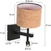 Wandlamp Stang 4350ZW met beige kurken kap en zwart metalen armatuur, ...