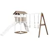 Pragma AXI Beach Tower avec Balancoire Double Marron Blanc Toboggan Blanc
