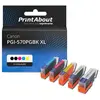 PrintAbout huismerk Inktcartridge PGI-570PGBK XL (CLI-571) 5-kleuren Multipack Hoge capaciteit geschikt voor Canon