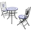 VIDAXL Ensemble bistro 3 à carreaux en céramique - bleu et blanc - 60 x 70 cm