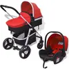vidaXL Poussette 3-en-1 Aluminium Rouge et noir