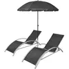 vidaXL Chaises longues et parasol Aluminium Noir