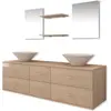 vidaXL Mobilier de salle de bain avec lavabo 7 pcs Beige