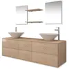 vidaXL Meuble de salle de bain 9 pcs avec lavabo et robinet Beige