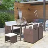 vidaXL Meuble à dîner de jardin 6pcs et coussins Résine tressée Marron