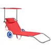 vidaXL Chaise longue pliable avec auvent et roues Acier Rouge