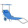 vidaXL Chaise longue pliable avec auvent et roues Acier Bleu