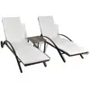 vidaXL Chaises longues avec table Résine tressée Marron