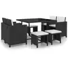 vidaXL Ensemble à manger d’extérieur 9 pcs coussin Résine tressée Noir