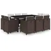 vidaXL Salon de jardin 11 pcs avec coussins Résine tressée Marron