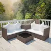 vidaXL Salon de jardin 4 pcs avec coussins Résine tressée Marron