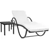 vidaXL Chaise longue avec coussin et table Résine tressée Noir