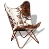 vidaXL Chaise papillon marron et blanc cuir de vache