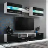 vidaXL Ensemble mural pour TV 5 pcs avec lumières LED Noir brillant