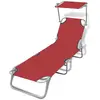 vidaXL Chaise longue pliable avec auvent acier et tissu rouge