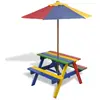 vidaXL Table et bancs de pique-nique avec parasol pour enfants Bois