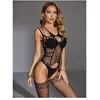 CHRISTINE Catsuit Met Jarretel Design - Zwart