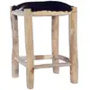 vidaXL Tabouret de bar Cuir de chèvre véritable et bois de teck massif