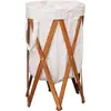 vidaXL Panier à linge pliable Crème Bois et tissu