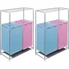 vidaXL Paniers à linge à 2 sections 2 pcs et une étagère pour séchage