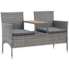 Banc de jardin 2 places et table à thé en résine tressée gris - VidaXL