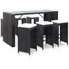 vidaXL Meuble de bar de jardin 7 pcs et coussins Résine tressée Noir
