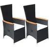 vidaXL Chaise inclinable de jardin 2pc et coussins Résine tressée Noir