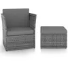 vidaXL Chaise de jardin avec tabouret Résine tressée Anthracite