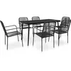 vidaXL Mobilier à dîner d'extérieur 7 pcs Corde en coton et acier Noir