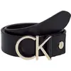 Calvin Klein Ceinture en cuir avec logo Ck pour femme, Cuir noir et boucle dorée légère, 85