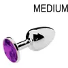 O-products Butt plug aluminium met paars kristal - medium