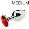 O-products Butt plug aluminium met rood kristal - medium