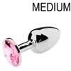 O-products Butt plug aluminium met roze kristal - medium