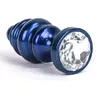 O-products Aluminum Geribbelde Buttplug met kristal - blauw