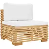 vidaXL Canapé central de jardin et coussins crème Bois de teck massif