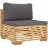 vidaXL Canapé central de jardin coussins Gris foncé Bois teck massif