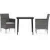vidaXL Ensemble de salle à manger de jardin et coussins 3pcs Gris/noir
