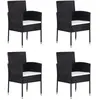 vidaXL Chaises de jardin coussins blanc crème 4pcs noir résine tressée