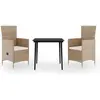 vidaXL Ensemble de salle à manger de jardin avec coussins 3 pcs Beige