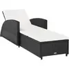 vidaXL Chaise longue avec coussin blanc crème Résine tressée Noir