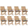 vidaXL Chaises pliables de jardin avec coussins lot de 8 Teck solide