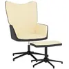 vidaXL Chaise de relaxation et repose-pied Blanc crème Velours et PVC