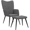 vidaXL Chaise de relaxation avec tabouret Gris foncé Tissu