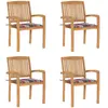 vidaXL Chaises de jardin empilables avec coussins 4 pcs Teck solide