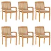 vidaXL Chaises de jardin empilables avec coussins 6 pcs Teck solide